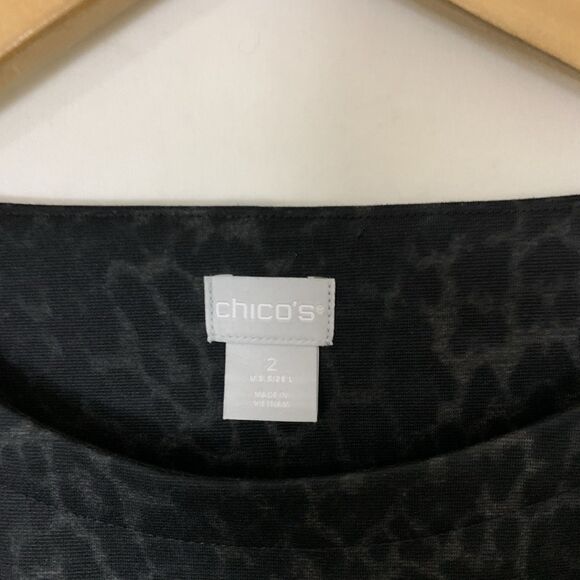 Chico's Top Womens Size 2 (L) Black Leopard Print Long Sleeve Ponte Tunic Top - Picture 7 of 9